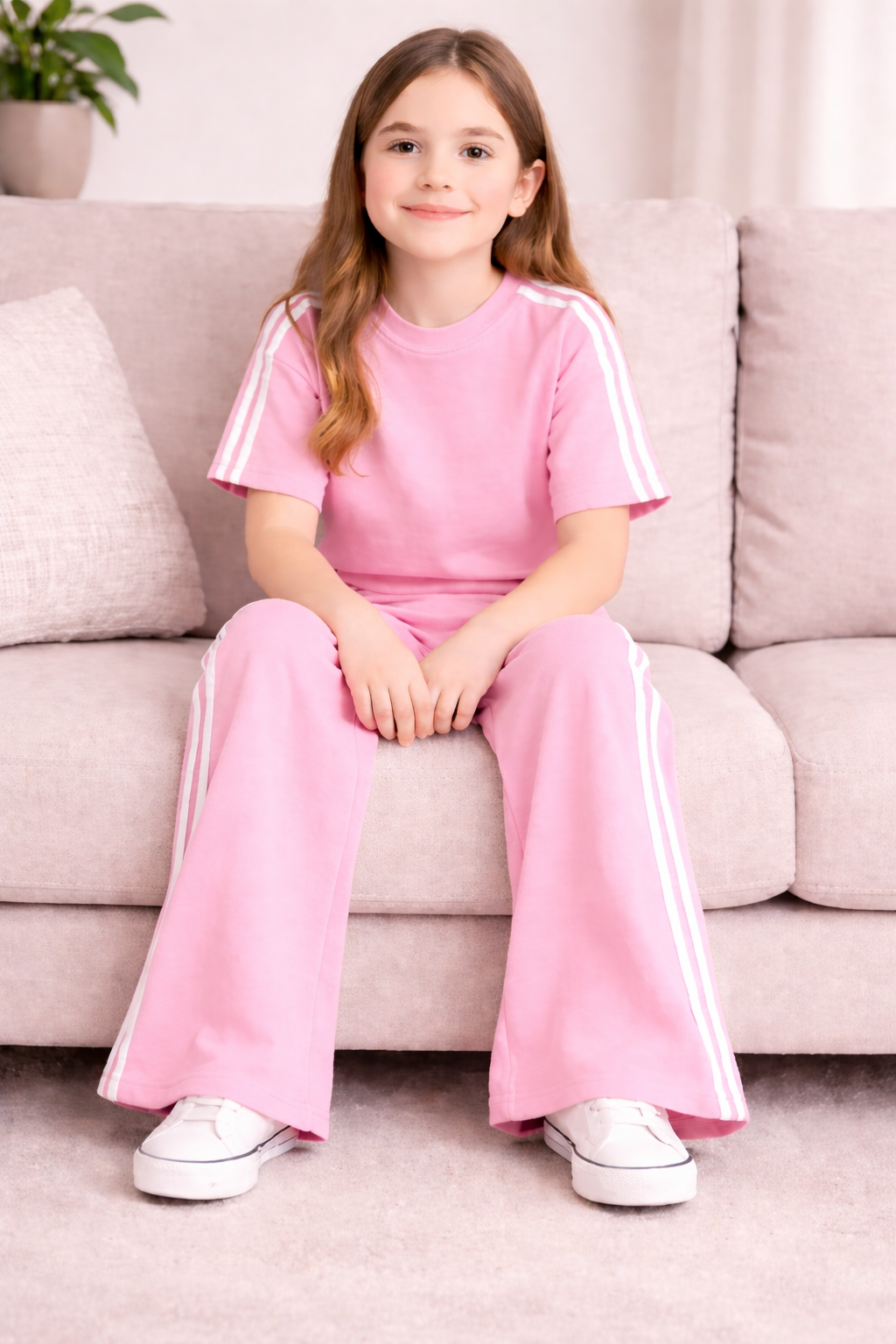 pink 2 piece co ordset drop shoulders shirt with bootcut pants