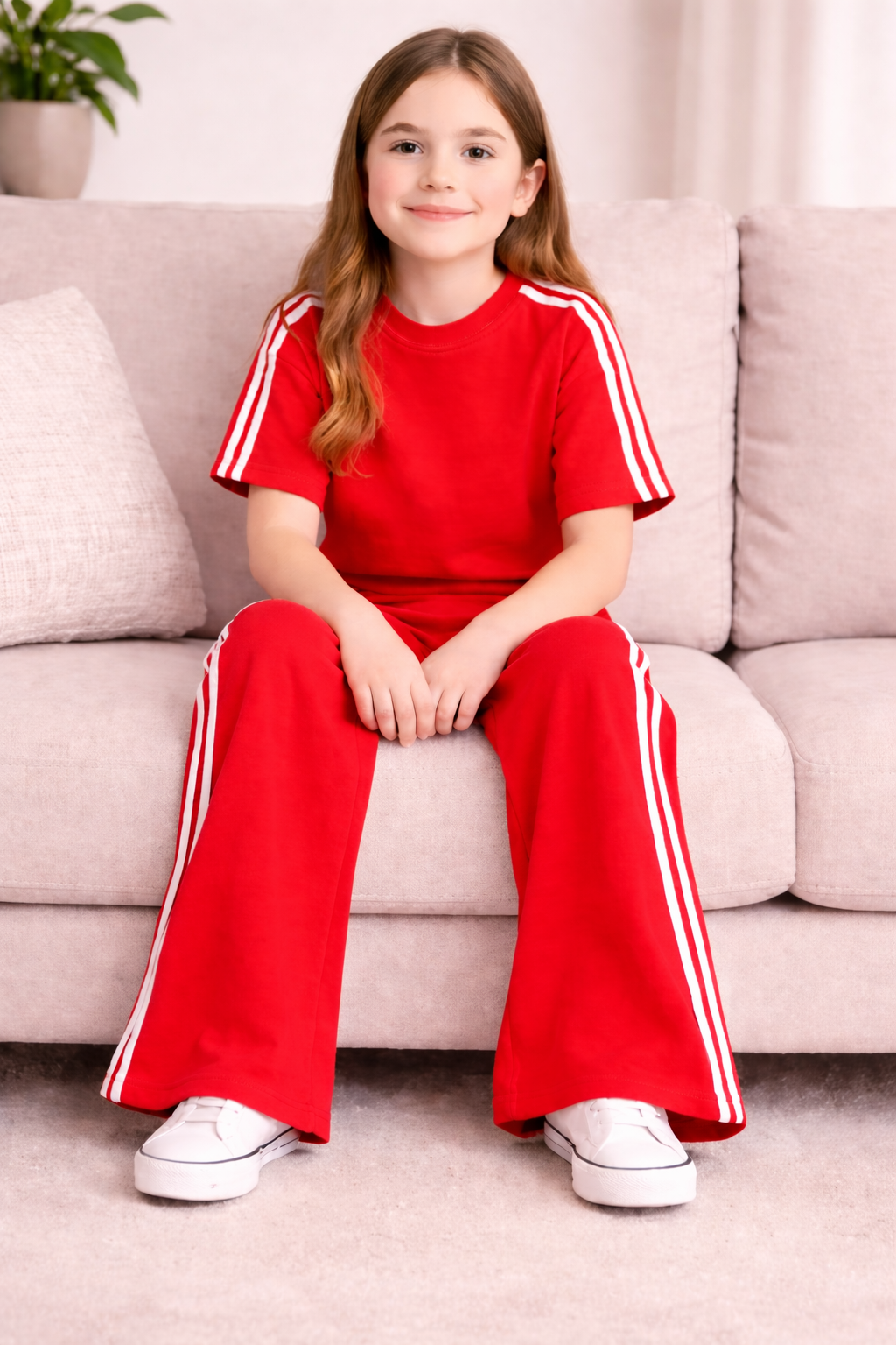 red 2 piece co ordset drop shoulders shirt with bootcut pants